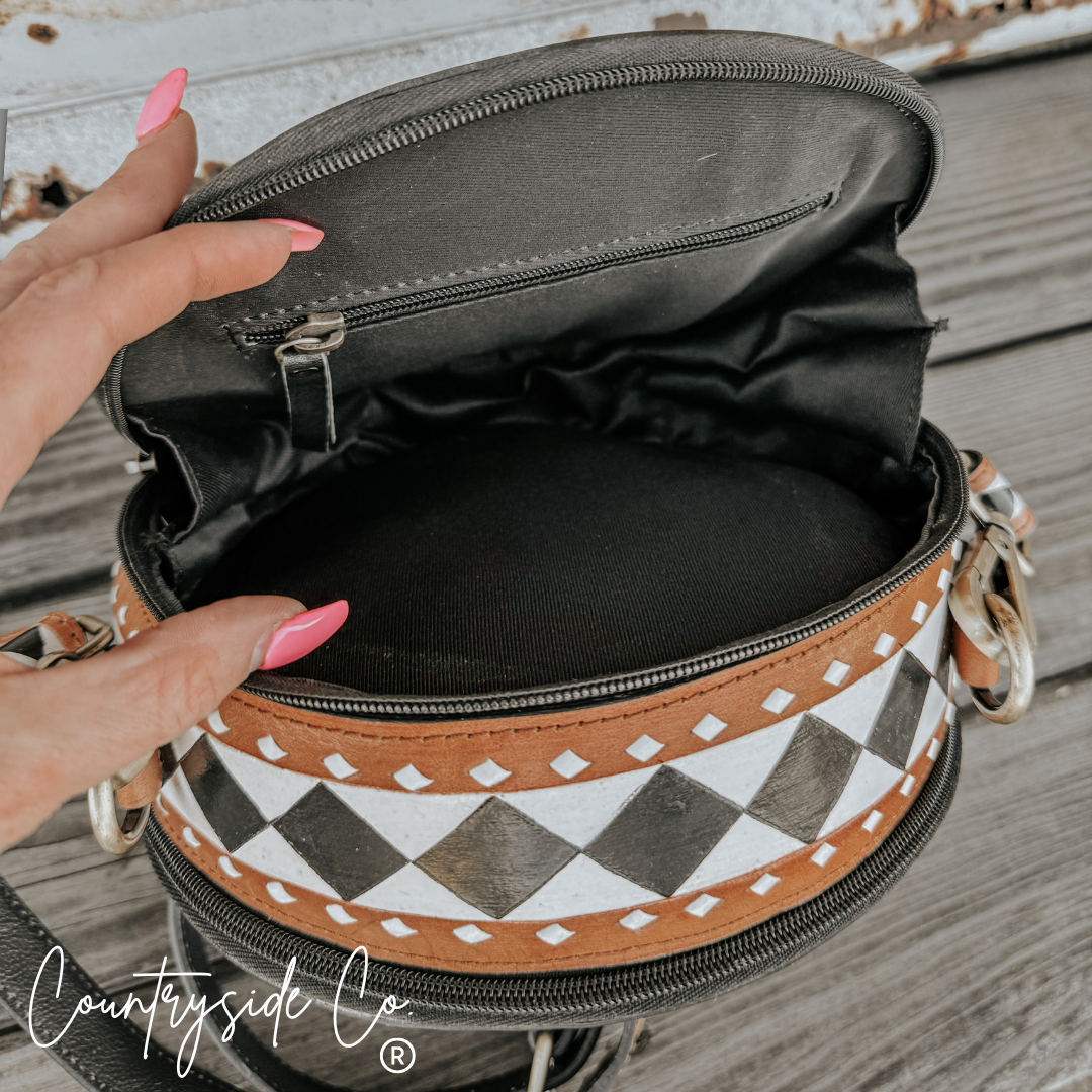 Marfa Leather Checkered Canteen Purse