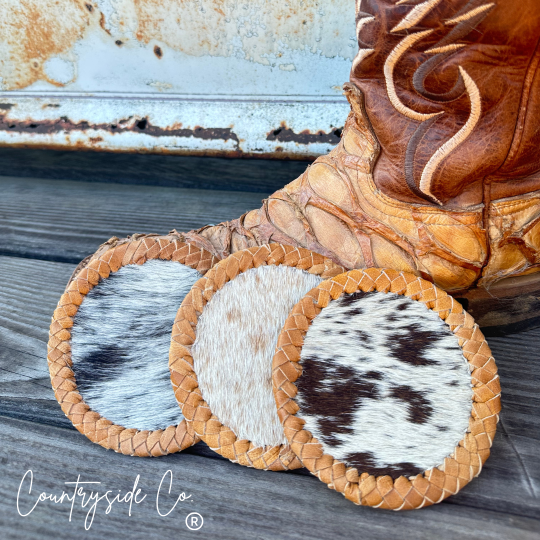 Cowhide Leather Stitched Coaster Set