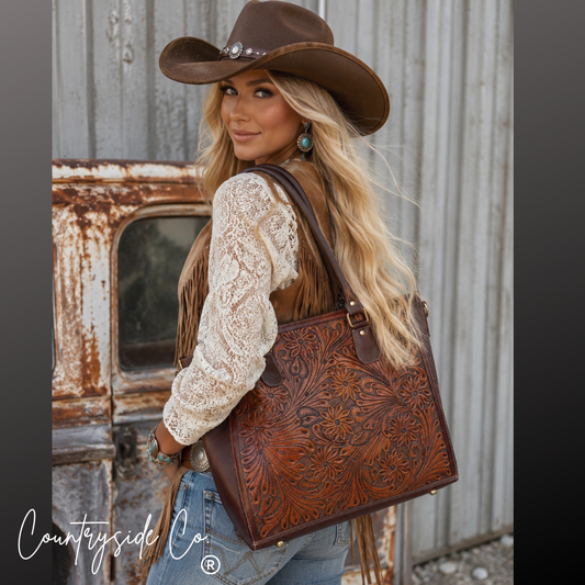 Kathryn Tooled Leather Concealed Carry Purse