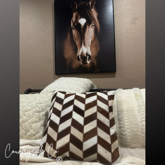 Brown and White Cowhide Throw Pillow Cover