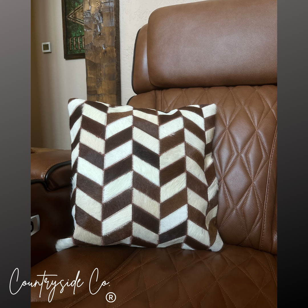 Brown and White Cowhide Throw Pillow Cover