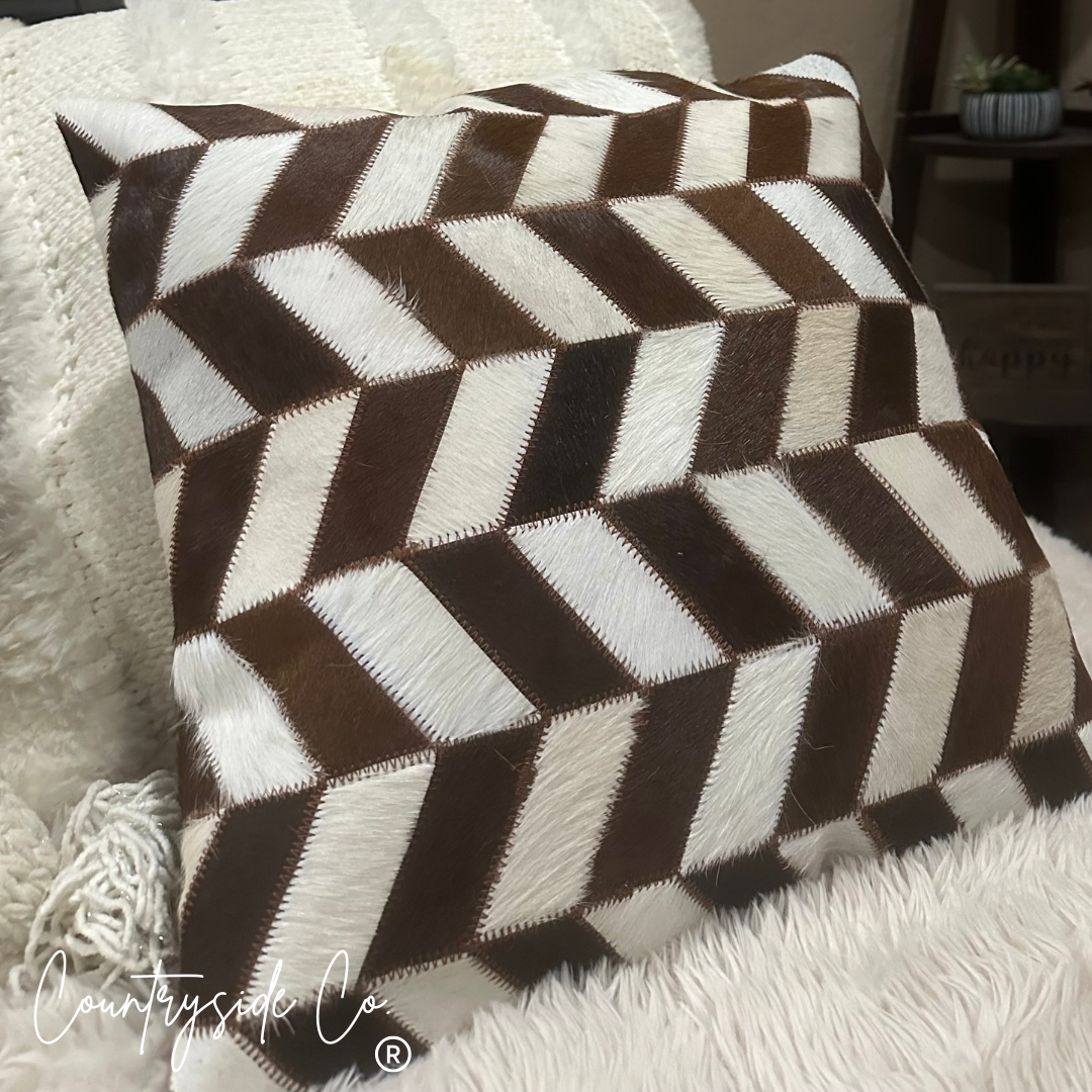 Brown and White Cowhide Throw Pillow Cover