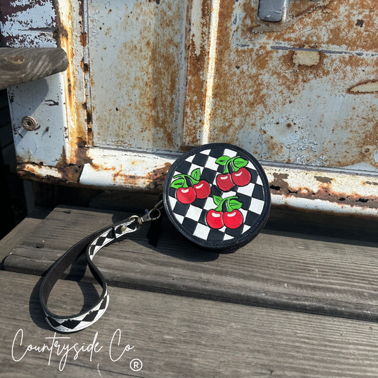 Cherry Checkered Circle Wristlet