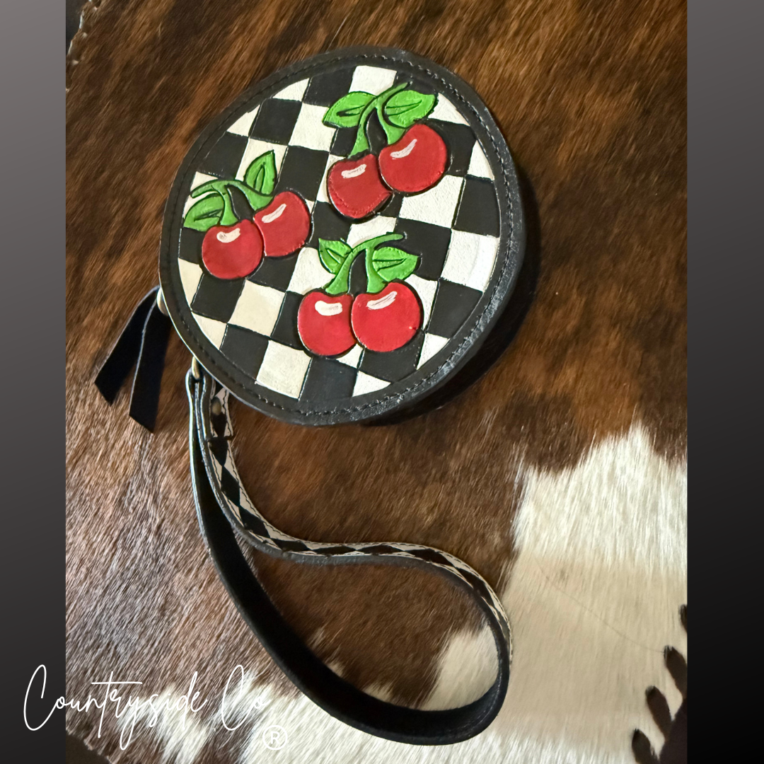 Cherry Checkered Circle Wristlet