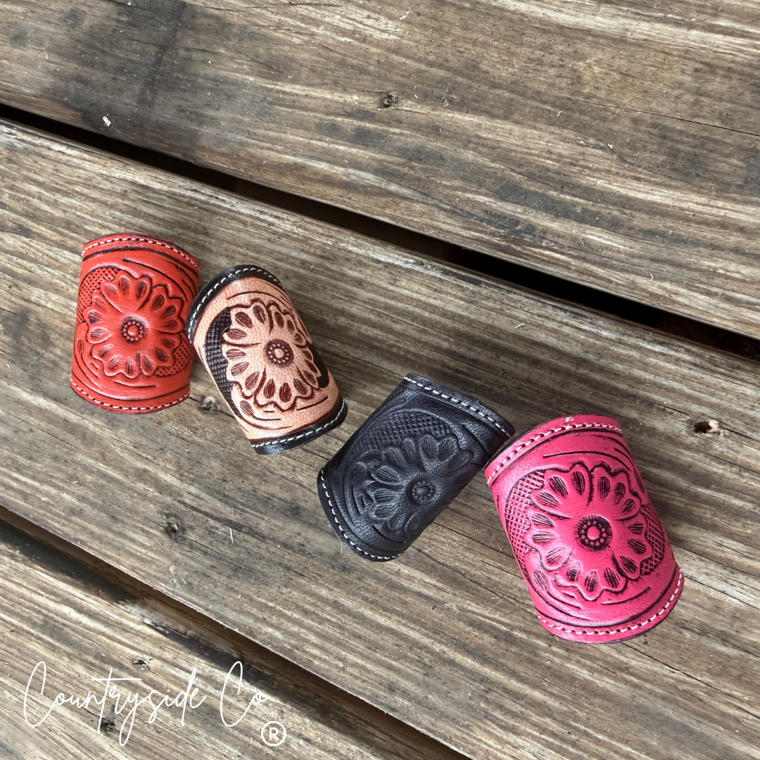 Tooled Leather Scarf Slides