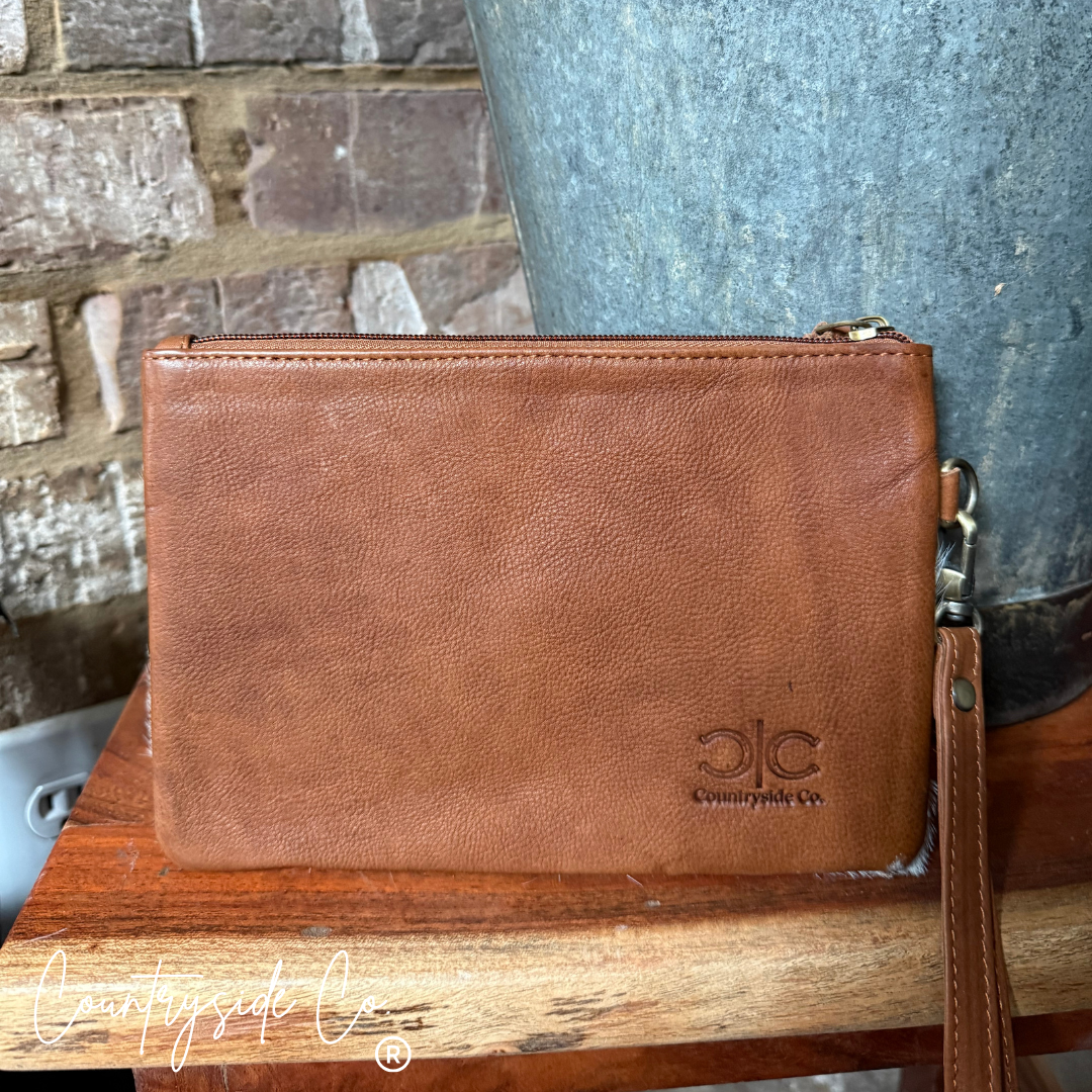 Honey Creek Checkered Cowhide Wristlet Pouch