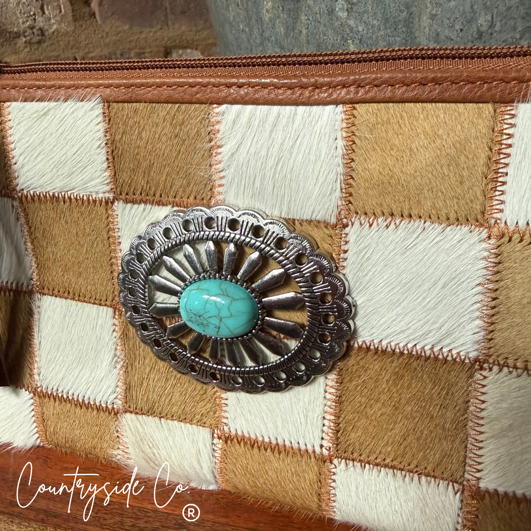 Honey Creek Checkered Cowhide Wristlet Pouch