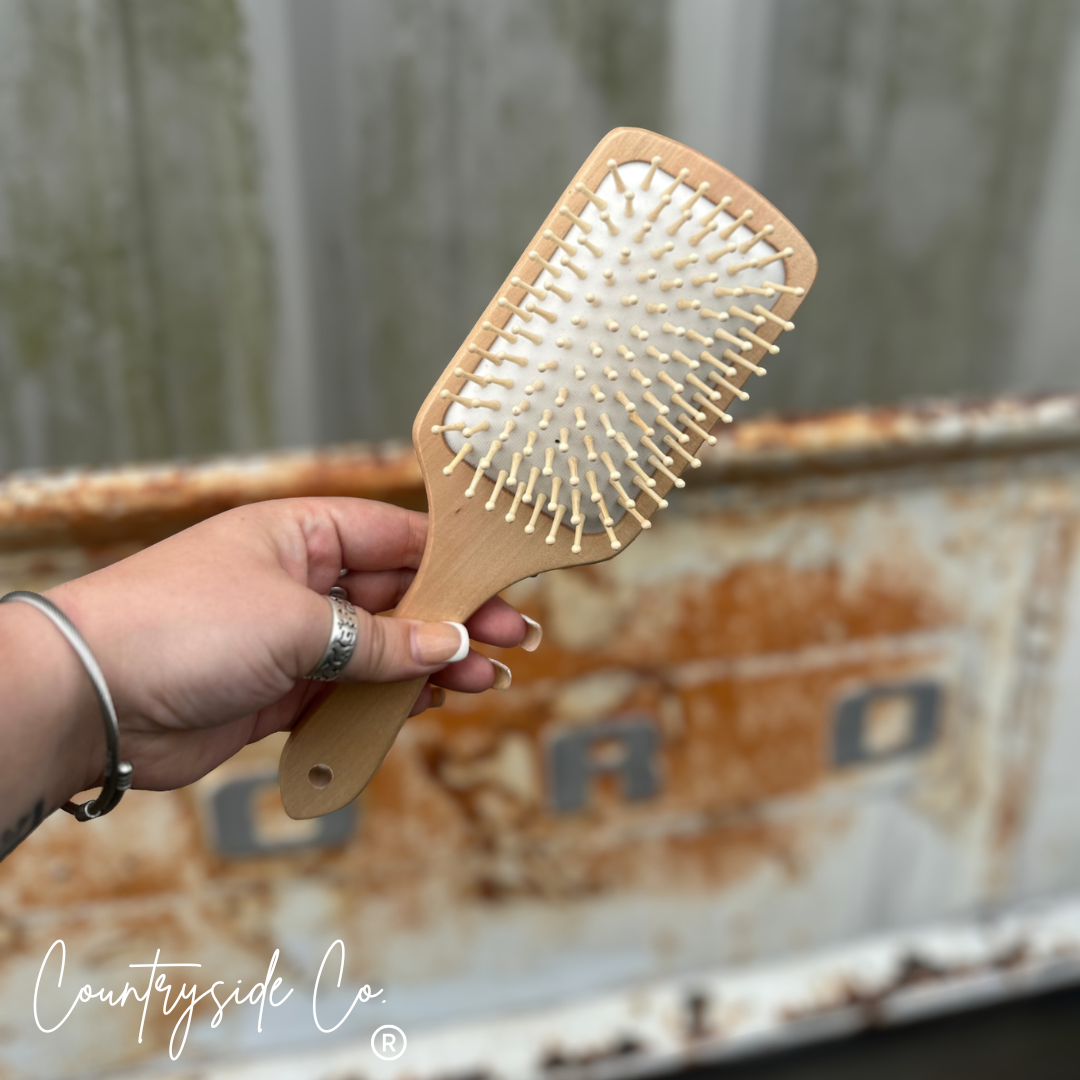 Checkered Tooled Leather Hair Brush