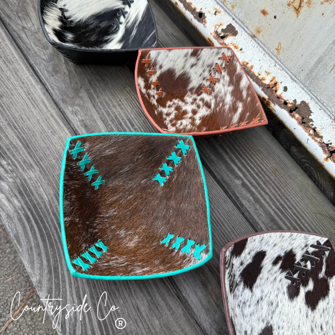 Cowhide and Embossed Leather Small Bowls