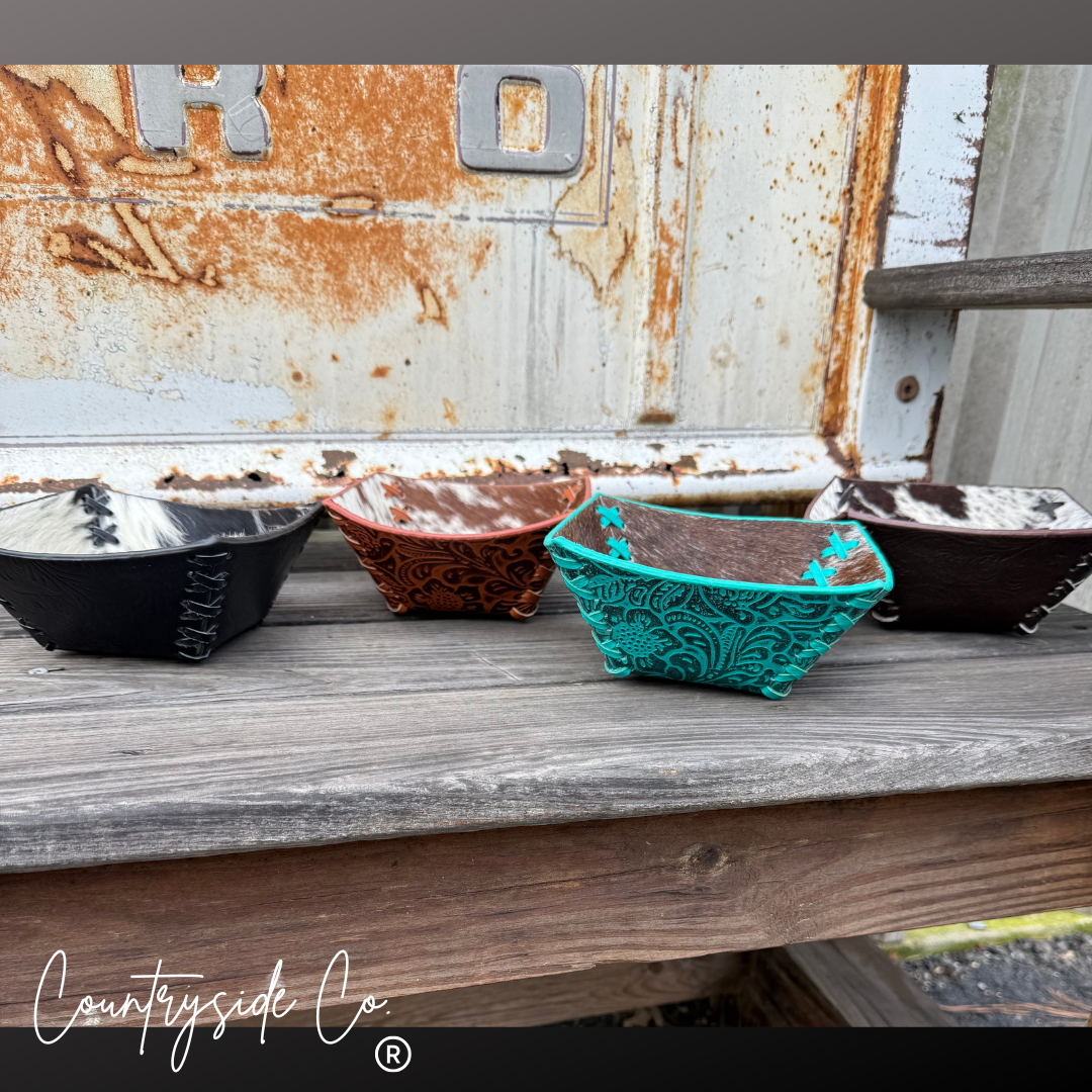 Cowhide and Embossed Leather Small Bowls