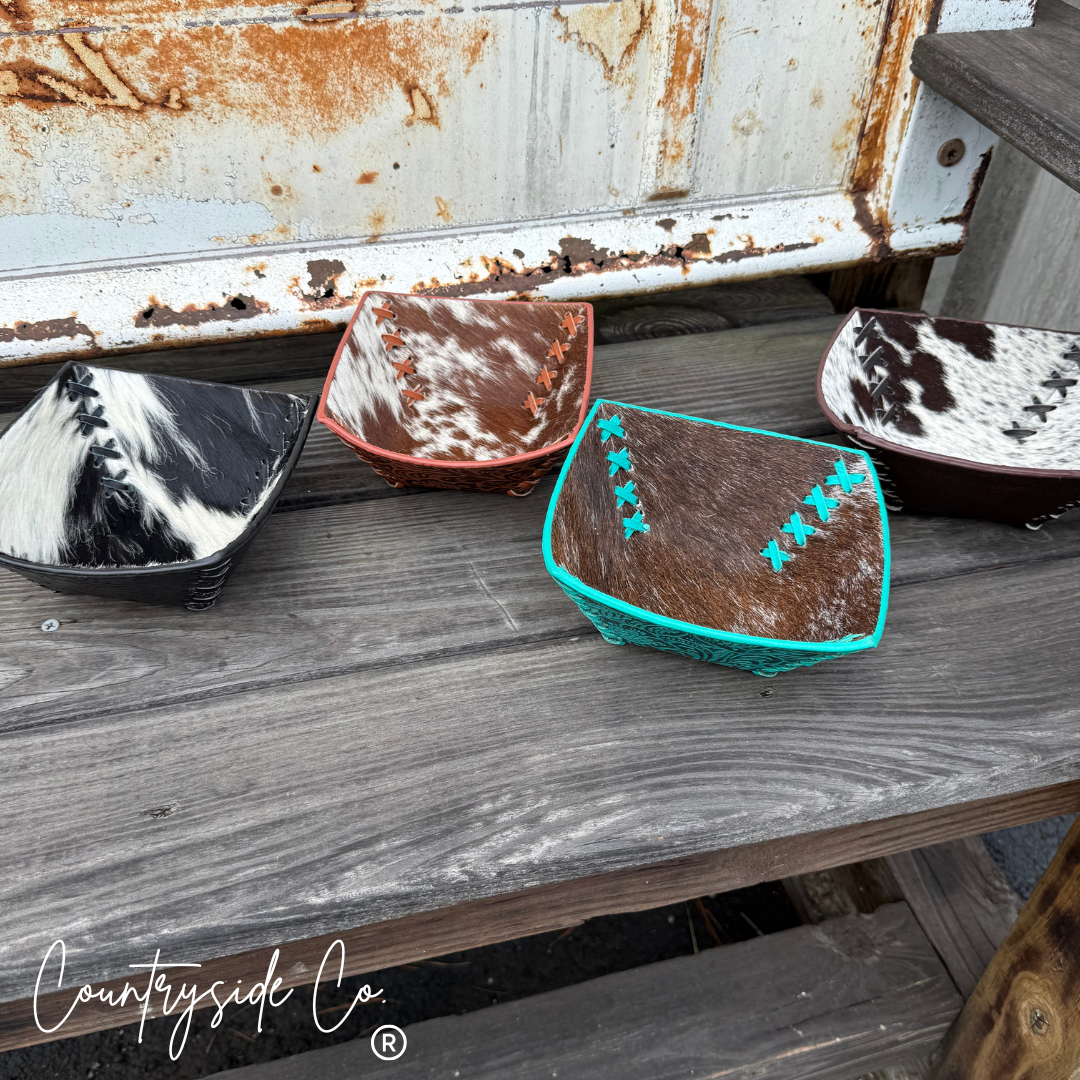 Cowhide and Embossed Leather Small Bowls