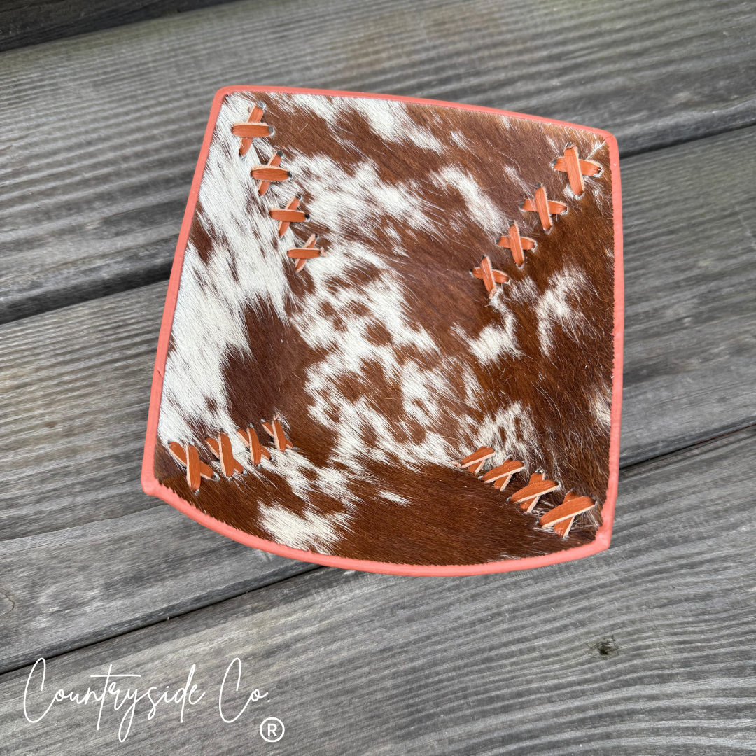 Cowhide and Embossed Leather Small Bowls