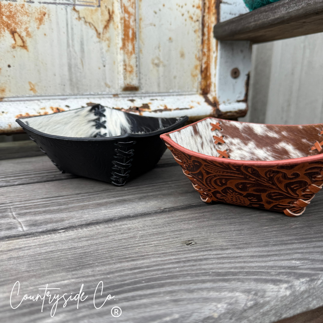 Cowhide and Embossed Leather Small Bowls