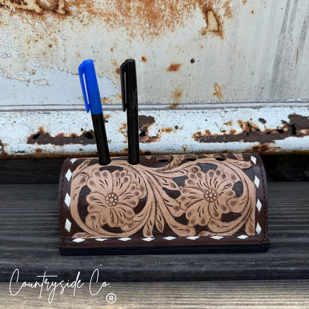 Tooled Leather Pen Holder