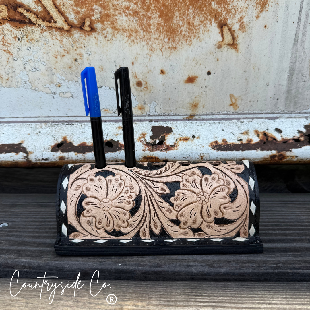 Tooled Leather Pen Holder