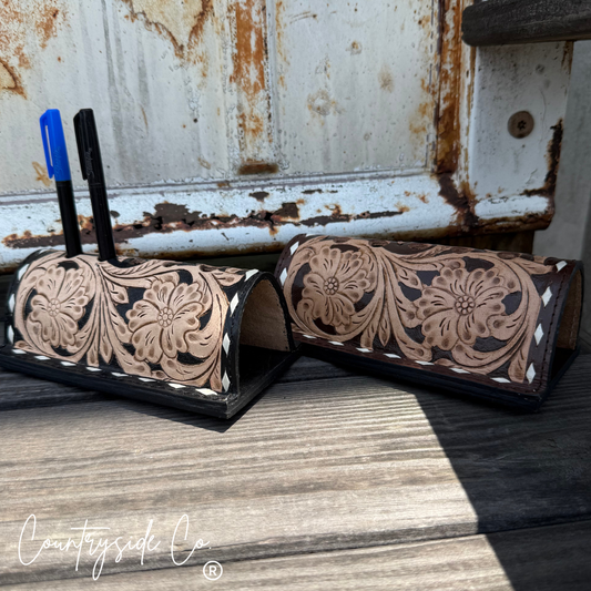 Tooled Leather Pen Holder