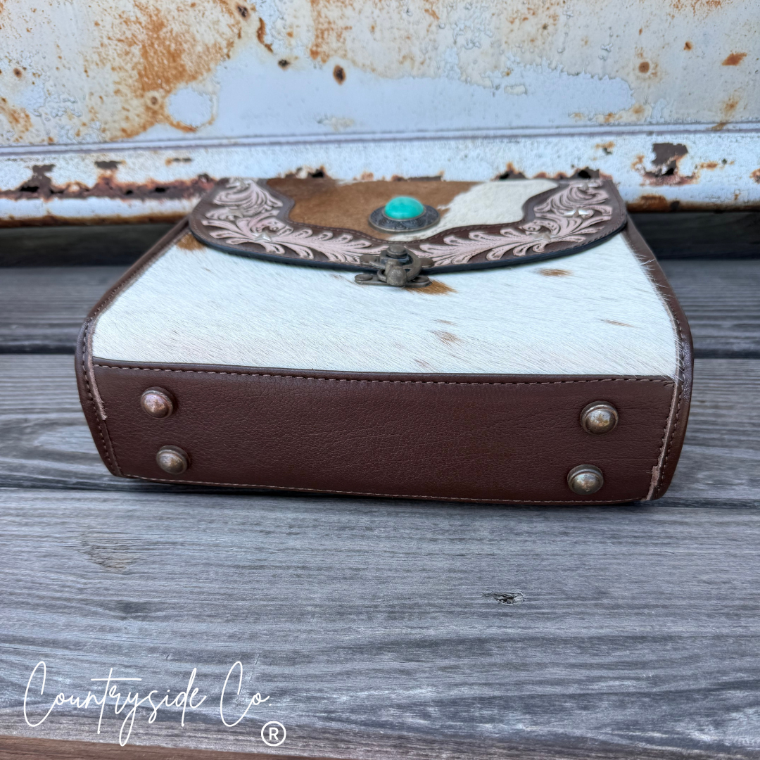 Driftwood Cowhide Tooled Leather Crossbody Purse