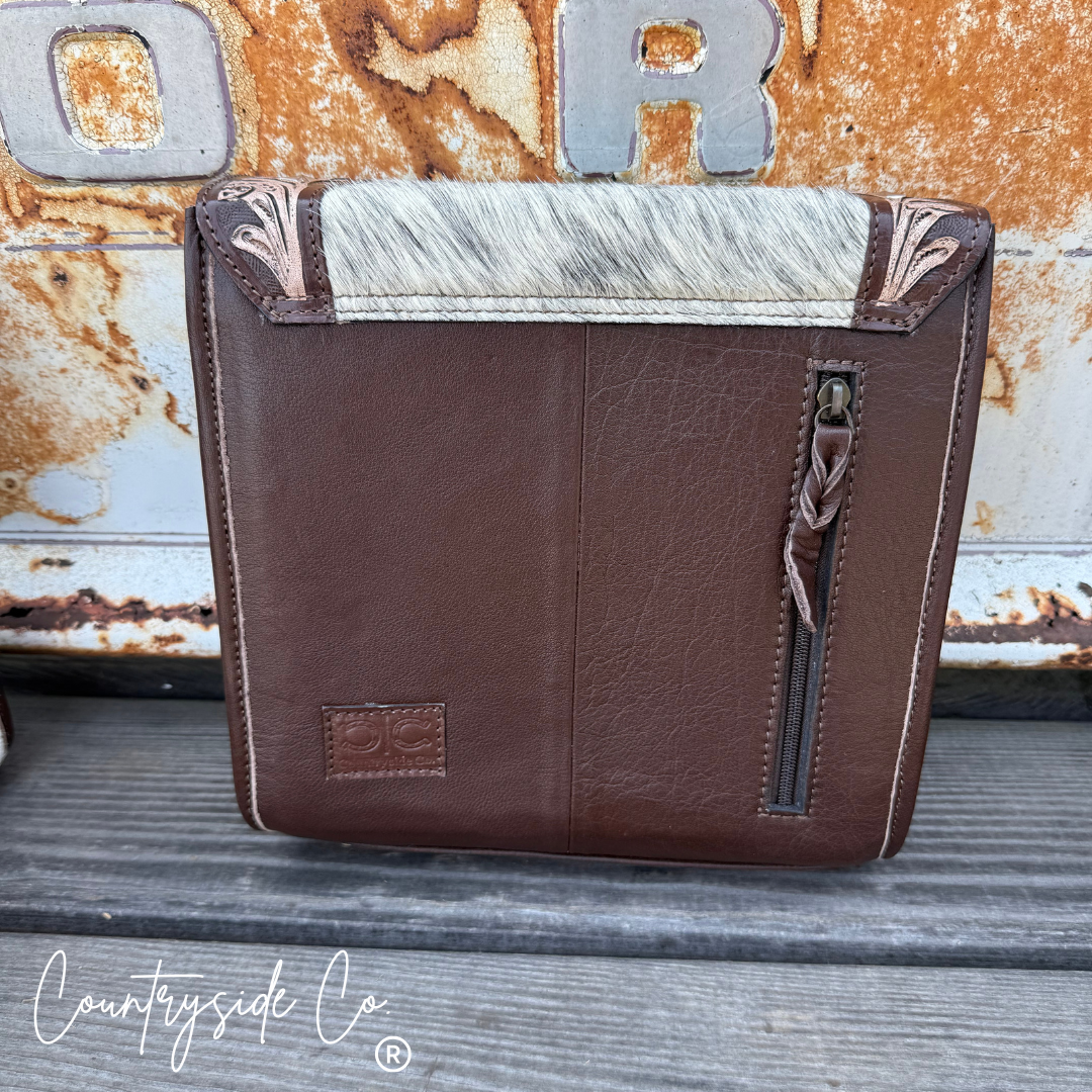 Driftwood Cowhide Tooled Leather Crossbody Purse