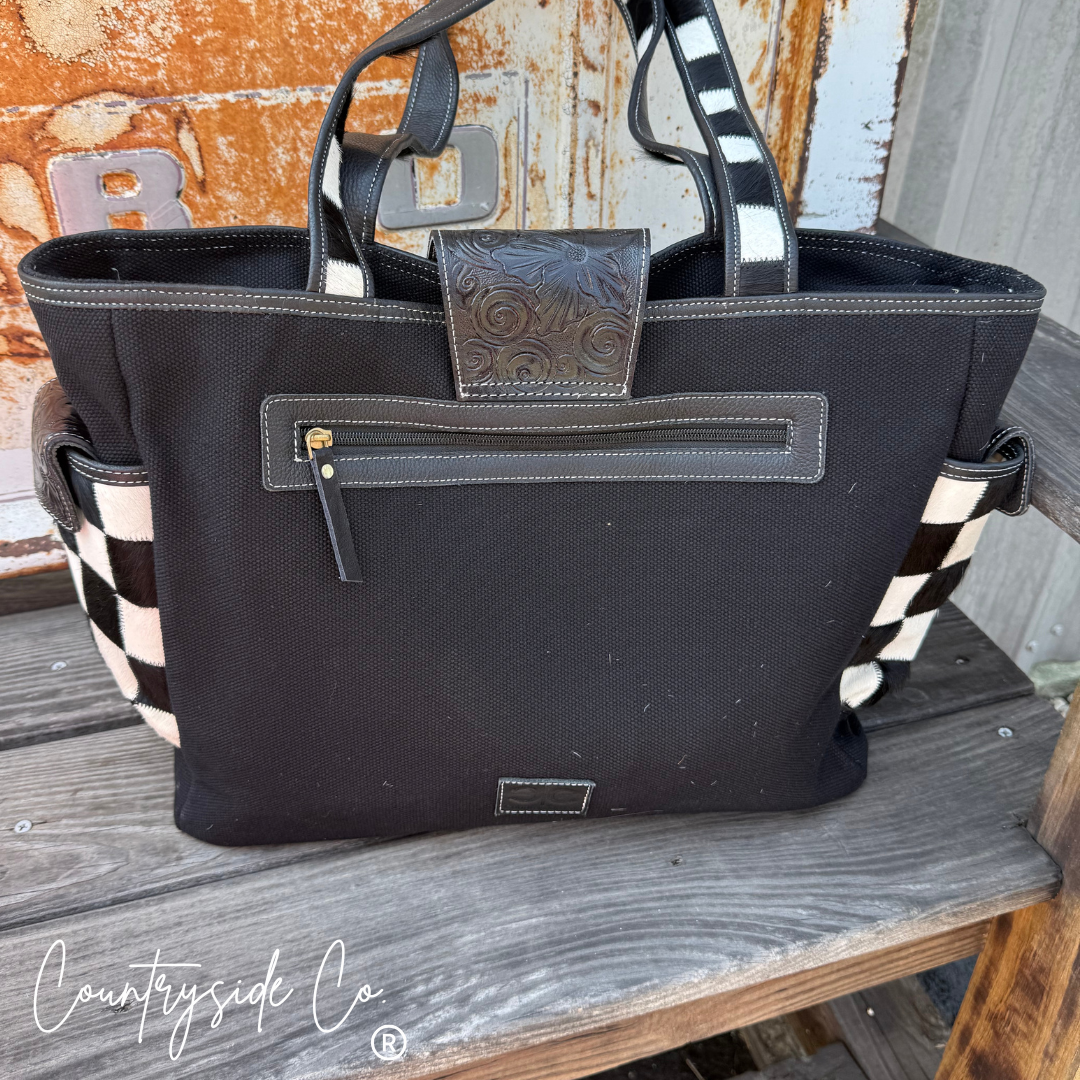 The Homestead Cowhide Checkered Tote Carryall
