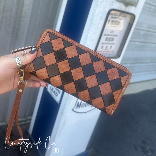 Chestnut Checkered Leather Wallet