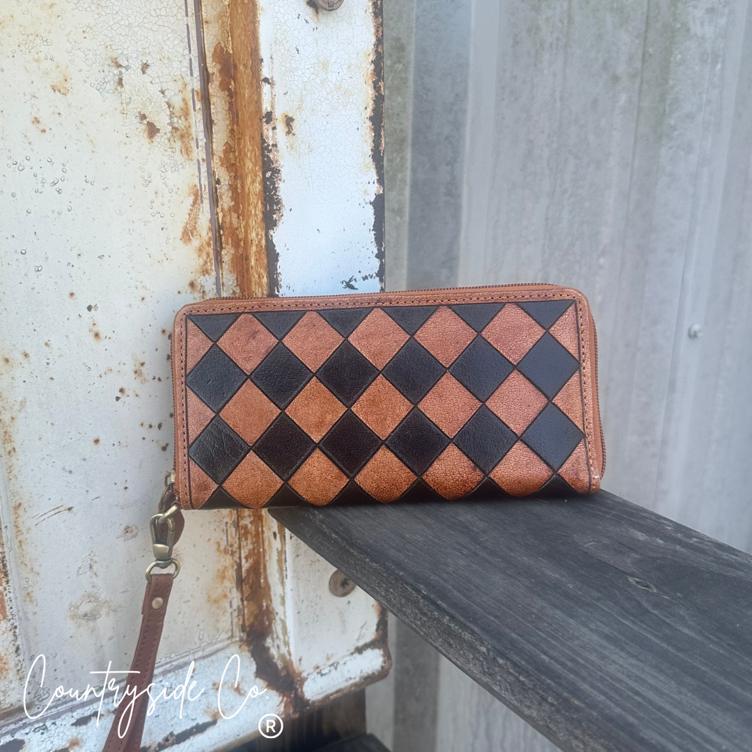 Chestnut Checkered Leather Wallet