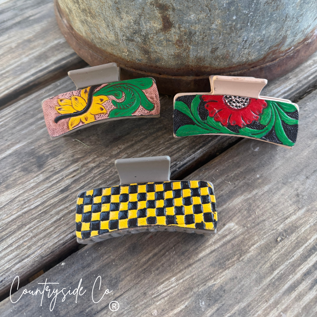 Tooled Leather Hair Claw Clip