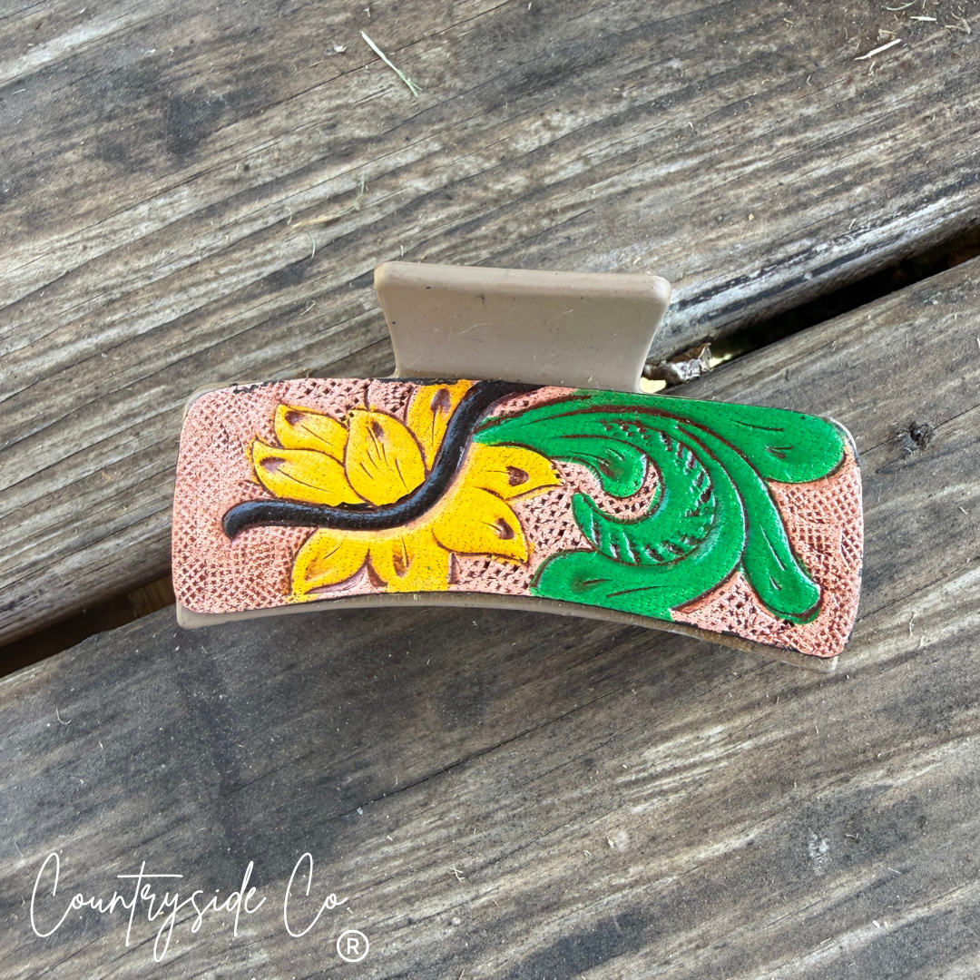 Tooled Leather Hair Claw Clip