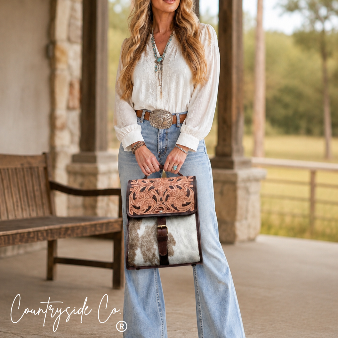 Saddle Bloom Cowhide Lunch Tote