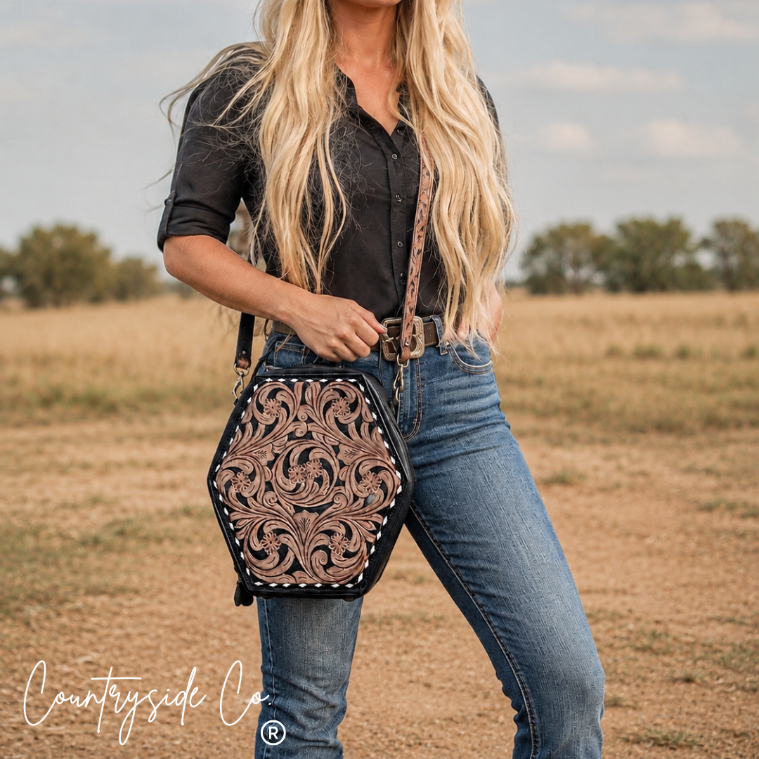 Desert After Dark Tooled Leather Handbag