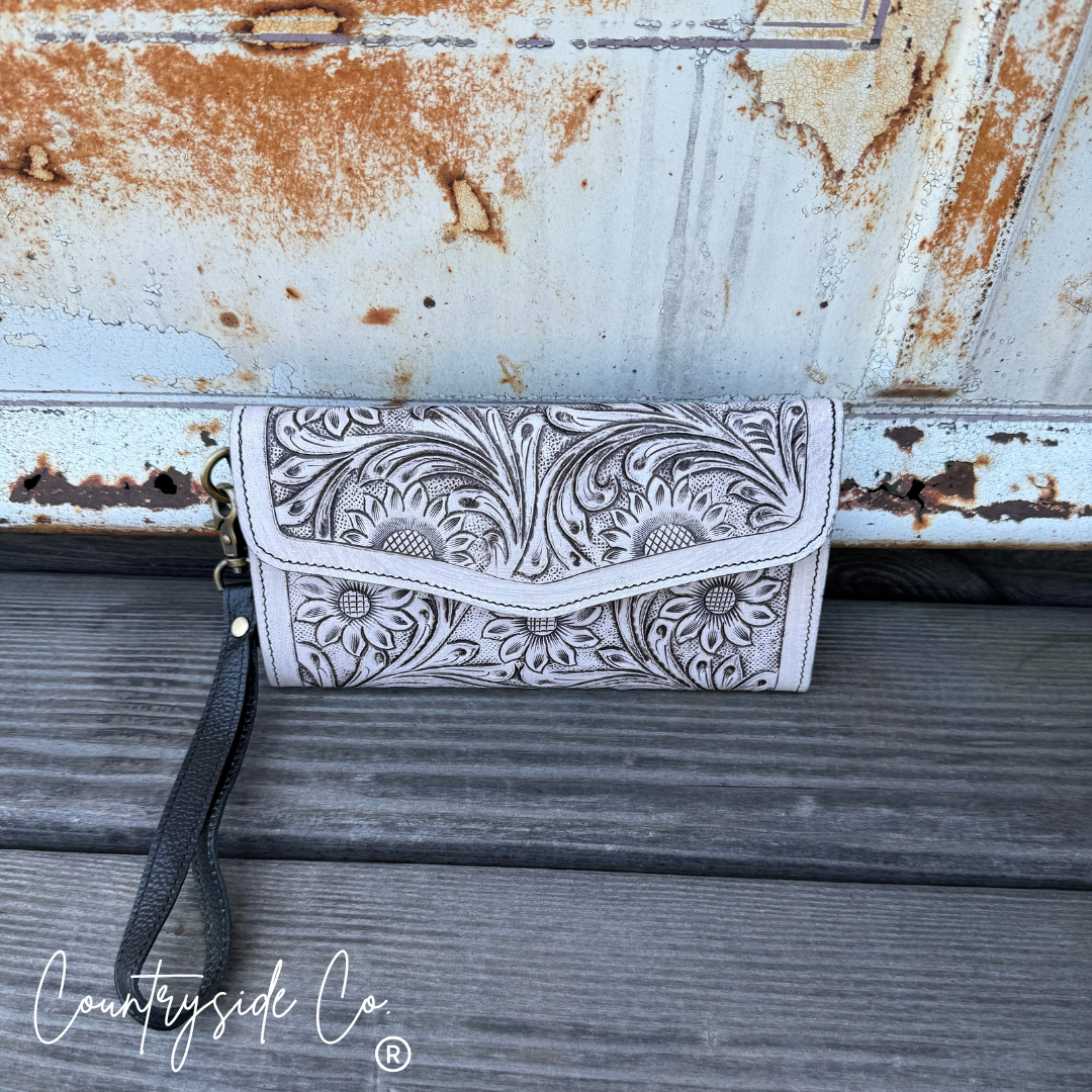 Sterling Ranch Tooled Leather Checkered Wallet
