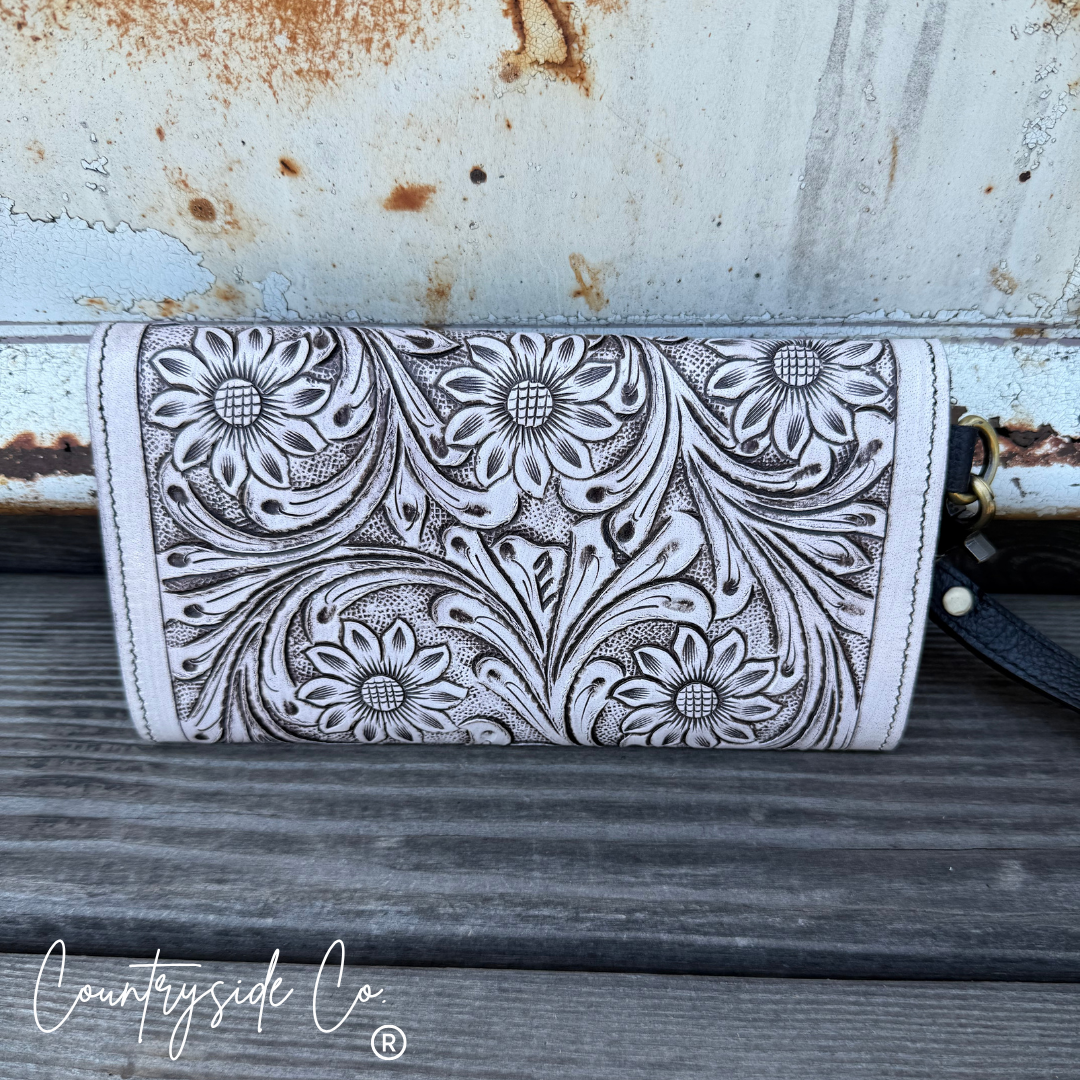 Sterling Ranch Tooled Leather Checkered Wallet
