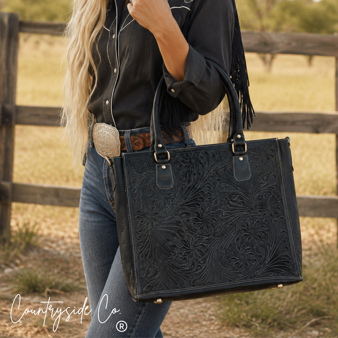 Kathryn Midnight Rodeo Tooled Leather Concealed Carry Purse