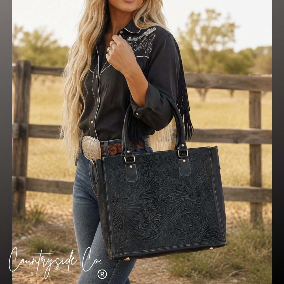 Kathryn Midnight Rodeo Tooled Leather Concealed Carry Purse
