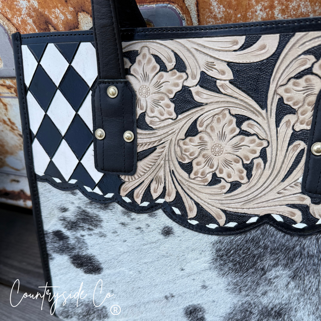 Southern Charm Cowhide Checkered Tote Purse