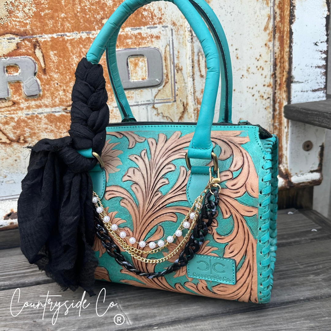 Turquoise Jewel Tooled Leather Speedy Bag