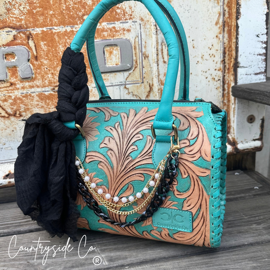 Turquoise Jewel Tooled Leather Speedy Bag
