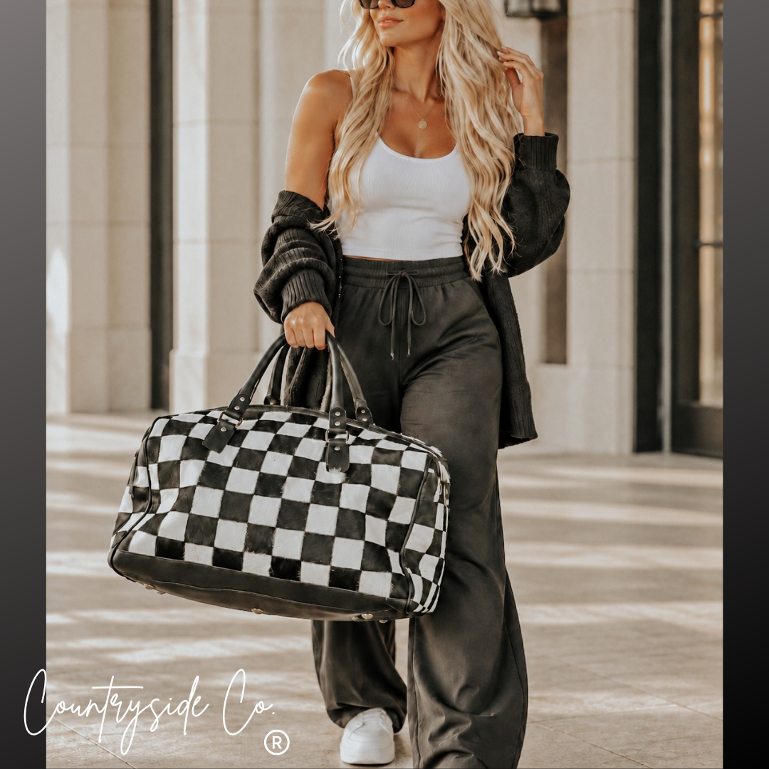 Reckless Checkered Cowhide Duffle Bag