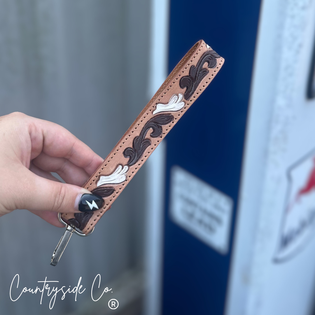 Tooled Leather Hand Painted Keychain, Wristlets