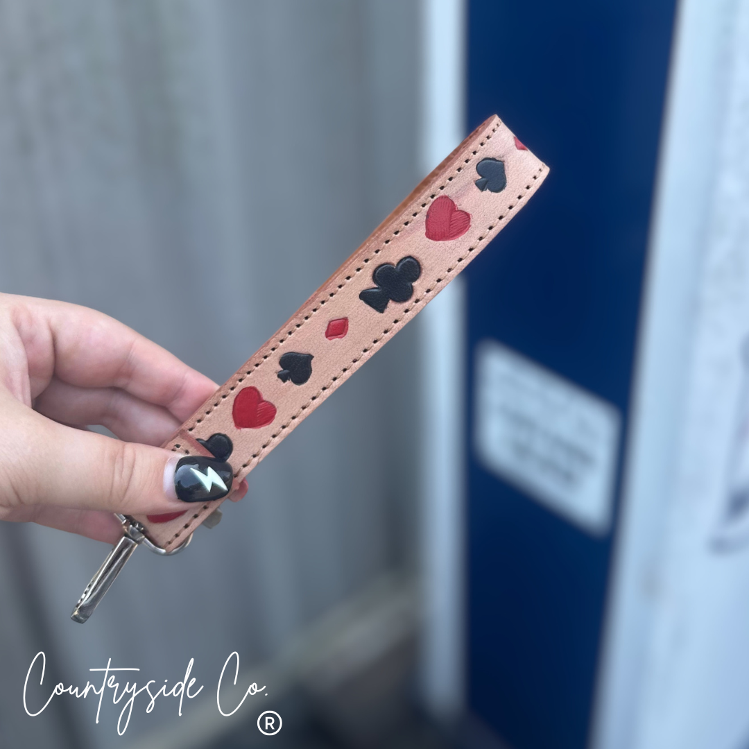 Tooled Leather Hand Painted Keychain, Wristlets