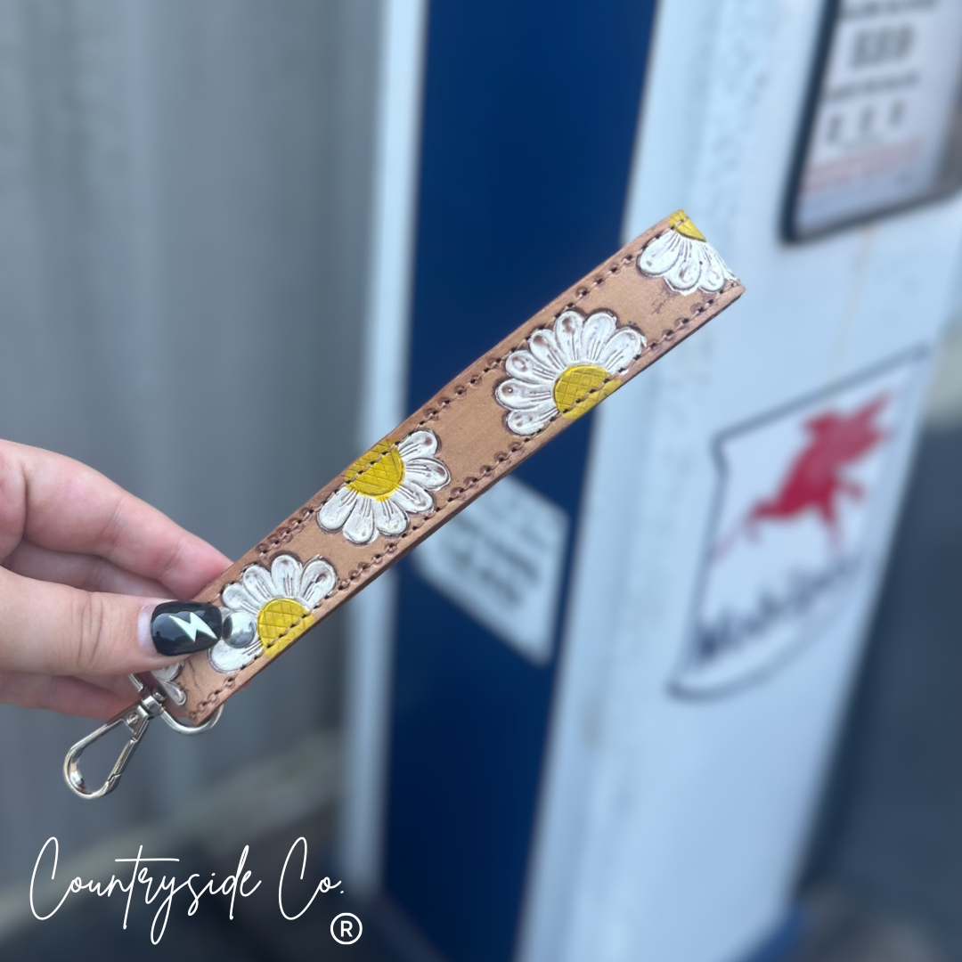 Tooled Leather Hand Painted Keychain, Wristlets