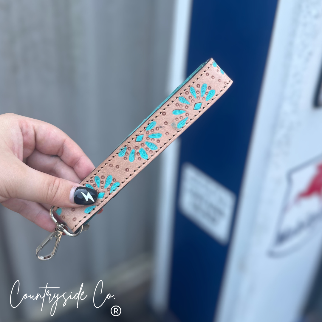 Tooled Leather Hand Painted Keychain, Wristlets