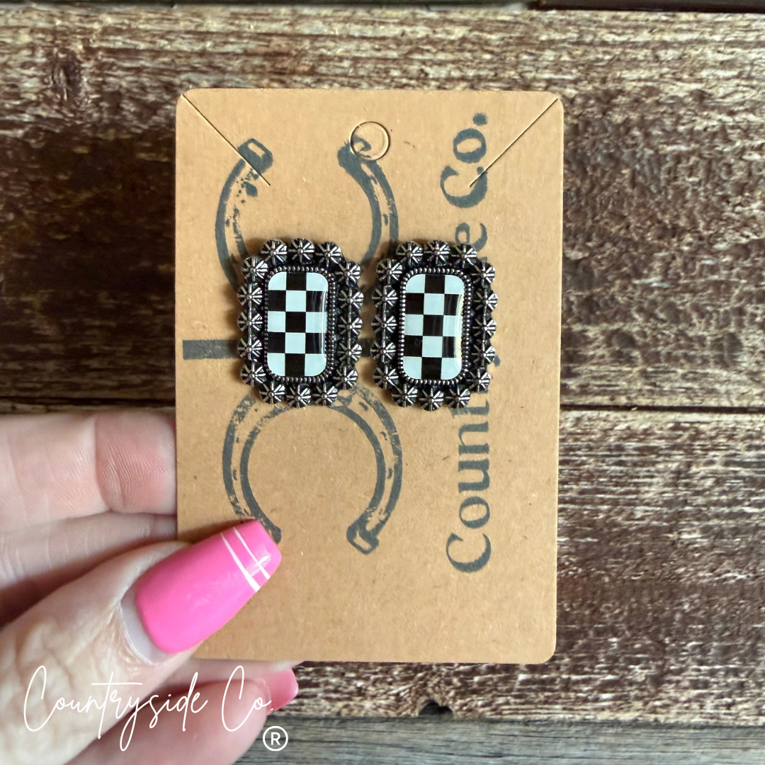 Retro Checkered Earrings