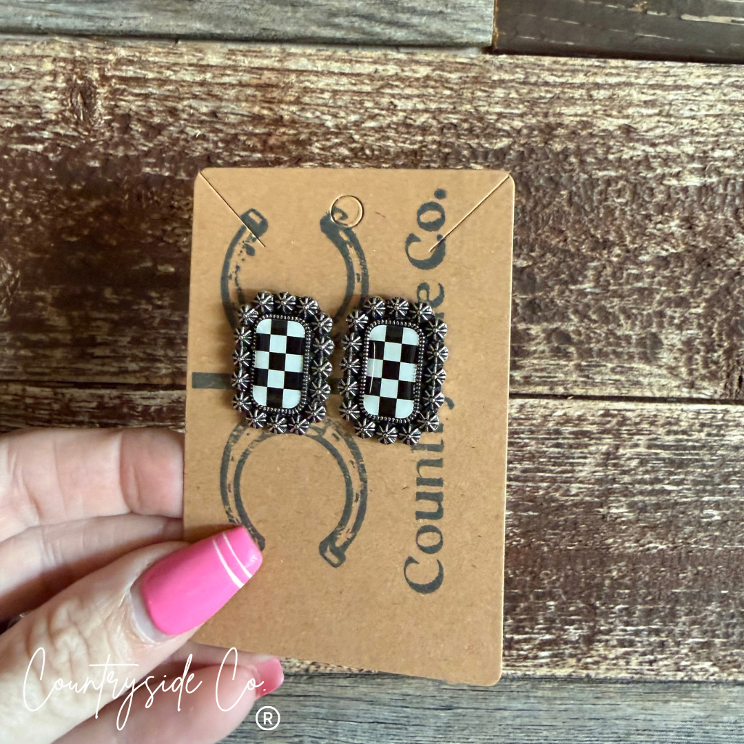 Retro Checkered Earrings