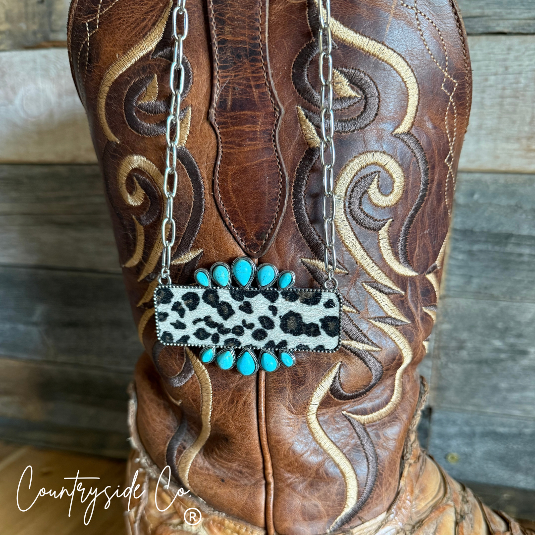 The Wildside Leopard & Turquoise Bar Necklace