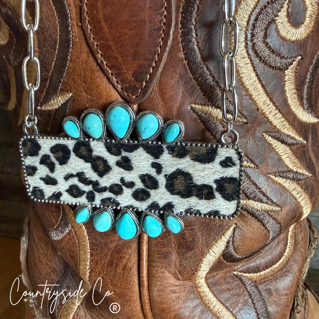 The Wildside Leopard & Turquoise Bar Necklace