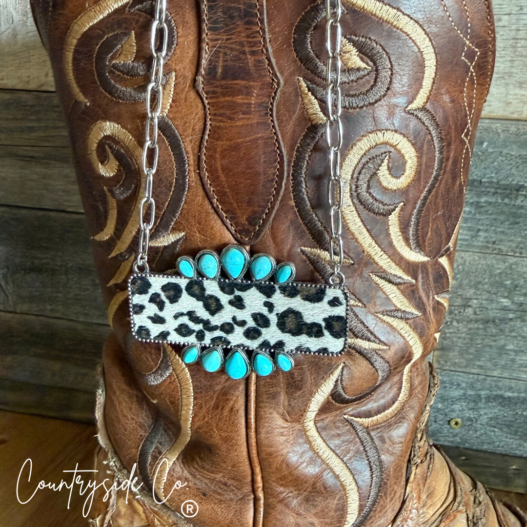 The Wildside Leopard & Turquoise Bar Necklace