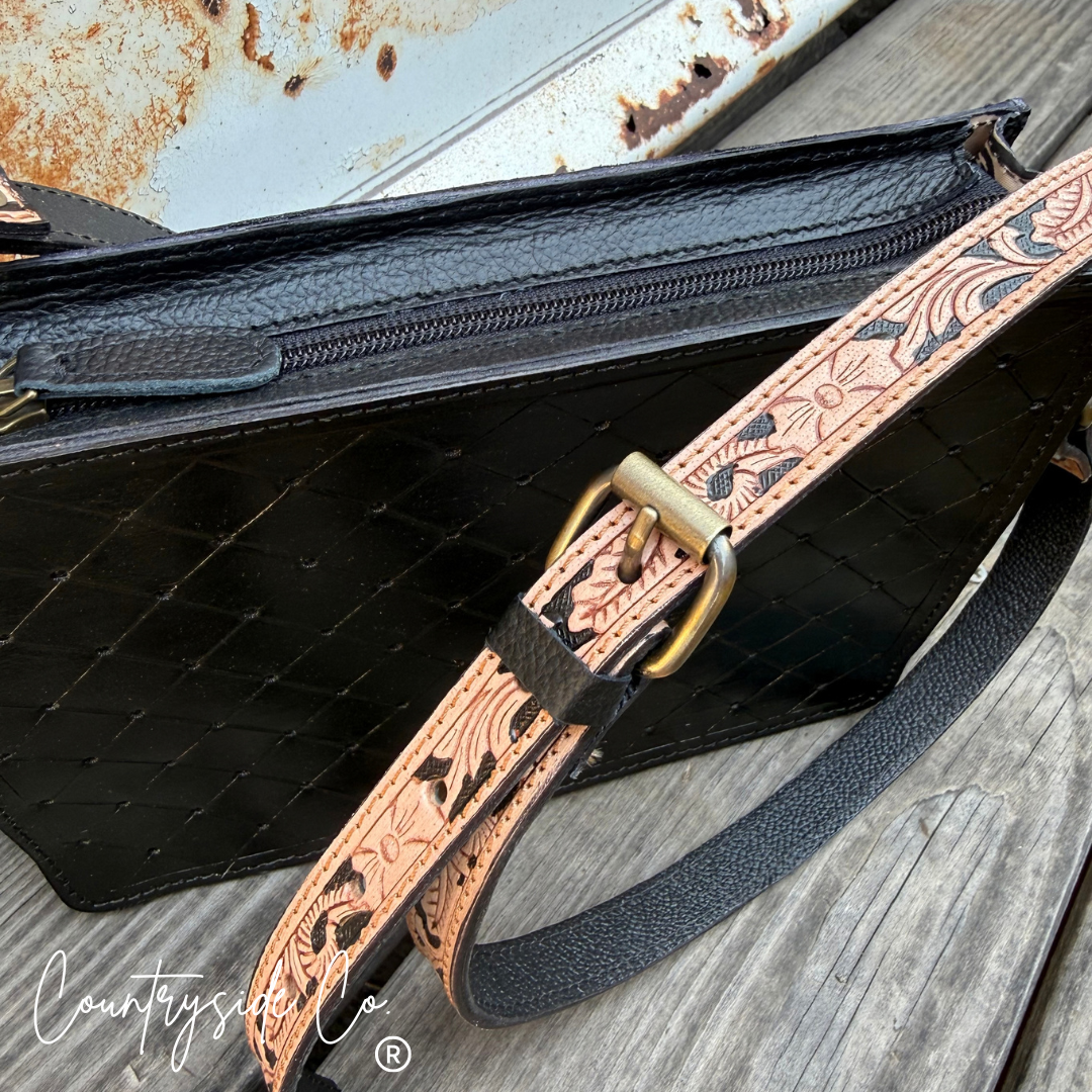 Black Diamond Tooled Leather Purse