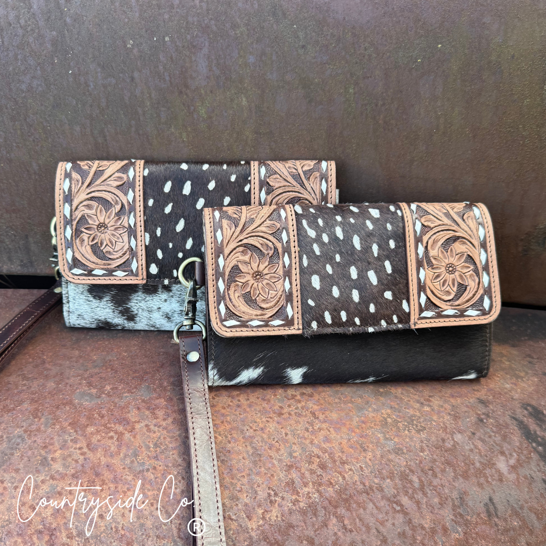 Wild Axis Cowhide Tooled Leather Wallet Wristlet