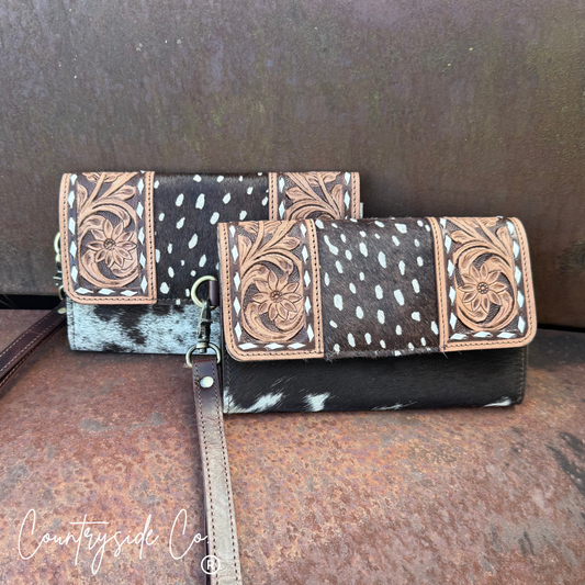 Wild Axis Cowhide Tooled Leather Wallet Wristlet