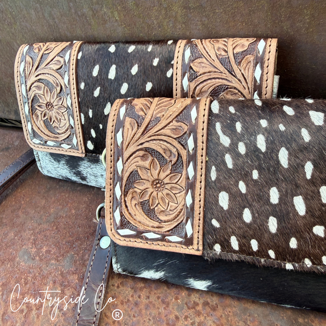 Wild Axis Cowhide Tooled Leather Wallet Wristlet